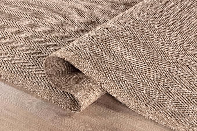 CAMILSON Indoor and Outdoor Runner Rug Natural Herringbone Seagrass Boho Design Easy-Cleaning Non Shedding Fiber Living Room Bedroom Garden Patio and Kitchen Washable Outside Carpet Alfombras (2x7)
