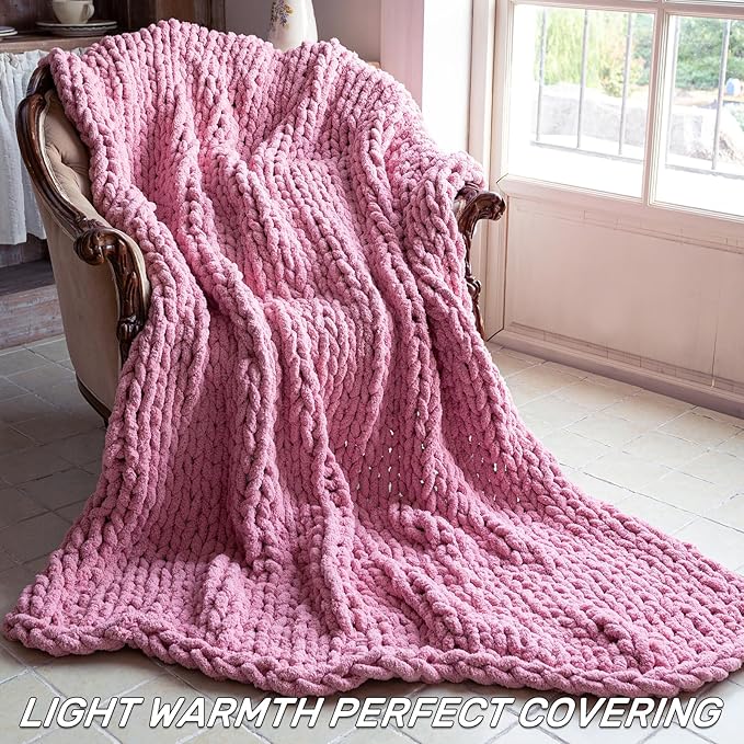 Chunky Knit Blanket - Luxury Soft Cozy 40 * 50 Throw Blanket,100% Woven Blanket Rope Knot Throw Blanket for Couch, Sofa, Home Decor, Gift - Machine Washable（Pink）
