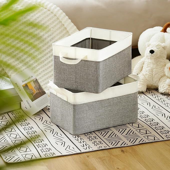 GRANNY SAYS Storage Baskets for Shelves, Closet Organizer Bins, Clothes Storage Bins with Metal Frame, Large Baskets for Organizing and Storage, Collapsible, Gray&White, 2-Pack