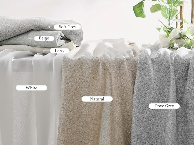 FMFUNCTEX Pinch Pleated Curtains 84 Inches Long for Living Room,Cream Beige Semi Sheer Faux Linen Textured Pleat Drapes for Bedroom with Hooks, Light Filtering Farmhouse Window Drapes 2 Panels