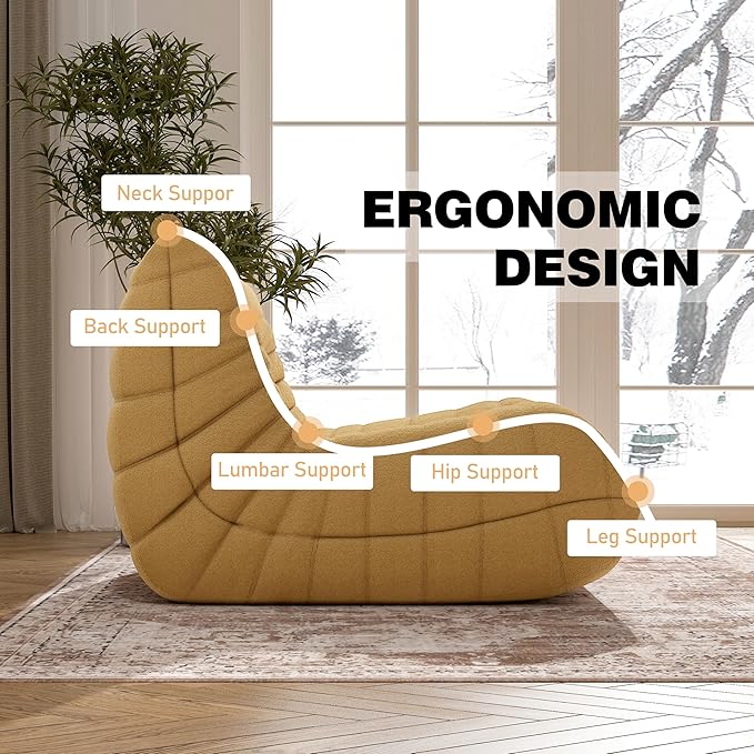 Bean Bag Chair, Memory Foam Bean Bag Sofa Large Bean Bag Chair for Adults, Bean Bag Chairs for Teens with High Density Comfortable Foam, Bean Bag for Living Room, Bedroom (Yellow)