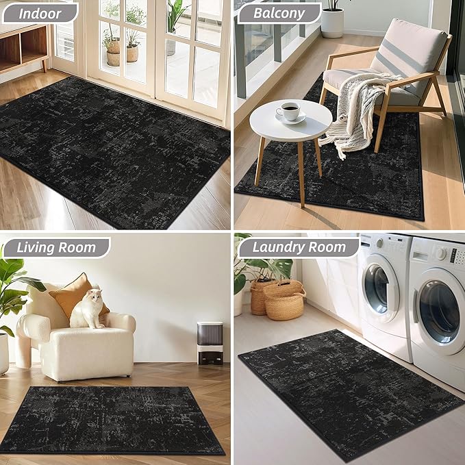 BEQHAUSE Dirt Trapper Door Mat 32"x48" Non-Slip Door Mats Washable Entryway Rugs Stain Resistant Doormat Absorbent Welcome Floor Mat for Front Back Door, Muddy Wet Shoes & Paws,Black