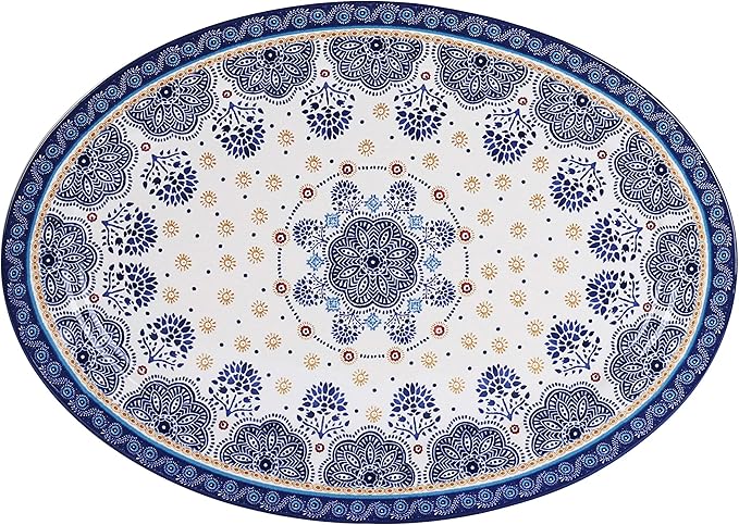 Bico Blue Talavera Ceramic 16 inch Oval Platter, Microwave & Dishwasher Safe