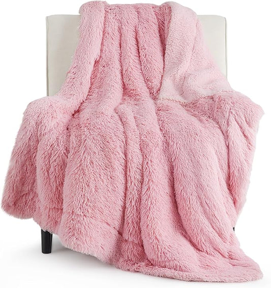 Bedsure GentleSoft Fluffy Pink Throw Blanket, Pink Decor Cozy Gifts for Teenage Girls, Soft Fuzzy Plush Thick Warm Furry Sherpa Fleece Faux Fur Throw Blanket for Couch, Cute Stuff for Women, 50x60