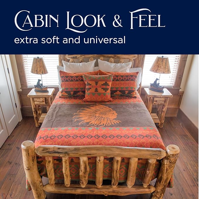 Beacon Blankets Southwestern Chief Henry Native American Design Throw - 90" x 90" Blanket Only - Premium Plush Blanket Can be Used for Queen or King Size Bed