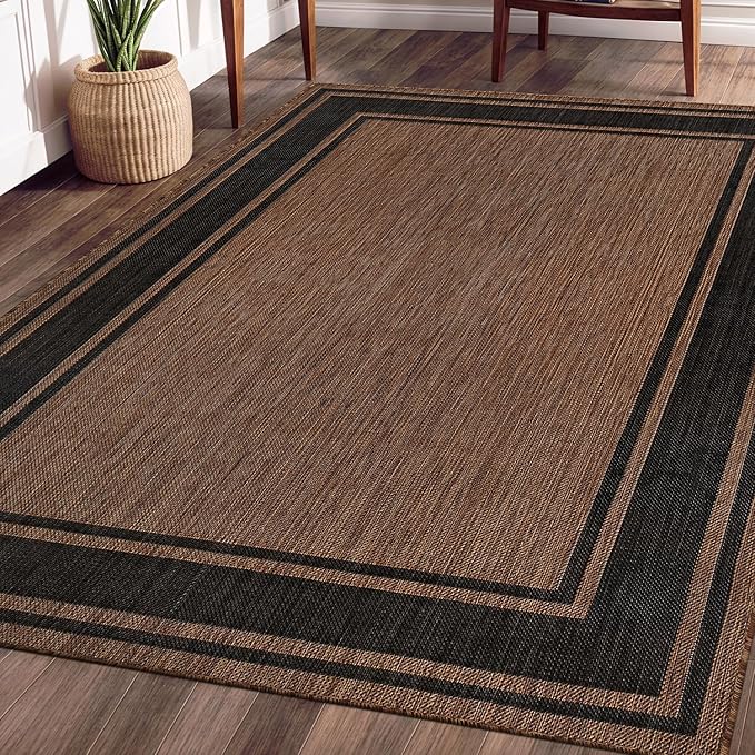 Beverly Rug Large Outdoor Rug 10x14 Modern Bordered Area Rugs for Indoor and Outdoor Patio Deck Porch Garden Waterproof Weather Sun Resistant Washable Outside Carpet (10 x 14 Gold)