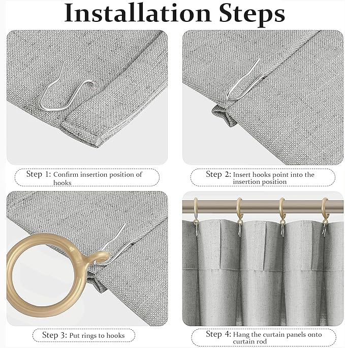 FMFUNCTEX Pinch Pleated Curtains 96 Inches Long for Living Room, Grey Semi Sheer Faux Linen Textured Pleat Drapes for Bedroom with Hooks, Light Filtering Farmhouse Window Drapes 2 Panels