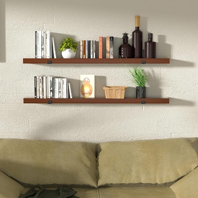 CONSDAN Floating Shelf for Wall Mounted Book Shelf Hanging Shelves Floating Bookshelf for Bedroom, Bathroom, Living Room, Kitchen USA Grown Solid Hardwood, Dark Maple 60x7.5x1.5 in