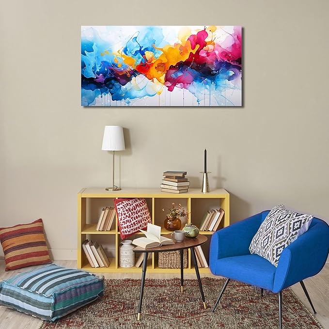 Alsingbago Large Colorful Abstract Canvas Wall Art for Living Room Bedroom Home Office Modern Wall Decor Blue Orange Pink Gray Abstract Picture Ready to Hang Size 24x48