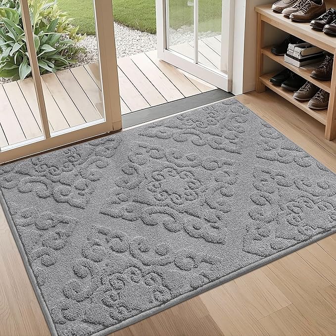 COSY HOMEER-Door-Mat-Non-Slip-Entryway-Rug 32”x48” Absorbent Welcome Mats Washable Dirt Trapper Door Mat Entrance Floor Mats for Front Back Doormats and Wet Shoes,Grey