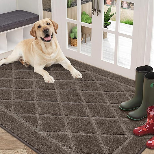 BEQHAUSE Dirt Trapper Door Mat 36" x 60", Doormat Non-Slip Entryway Rugs Washable, Dog Door Mat Stain Resistant and Absorbent Welcome Floor Mat for Front Back Door, Muddy Wet Shoes & Paws, Light Brown