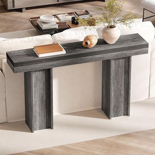55Inch Farmhouse Console Table,Wooden Rectangular Sofa Table Behind The Couch,Entryway Console Table with Storage for Living Room, Hallway,Entrance (Grey)