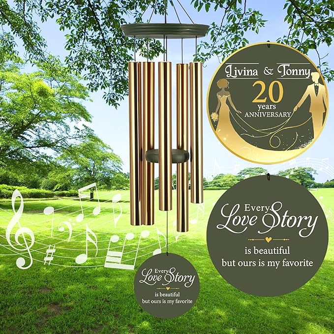 ASTARIN Wedding Memory Day Gifts Wind Chimes Customized, Personalized Wind Chimes 2025, for Couple Women Men, Deep Tone Wooden Windchime