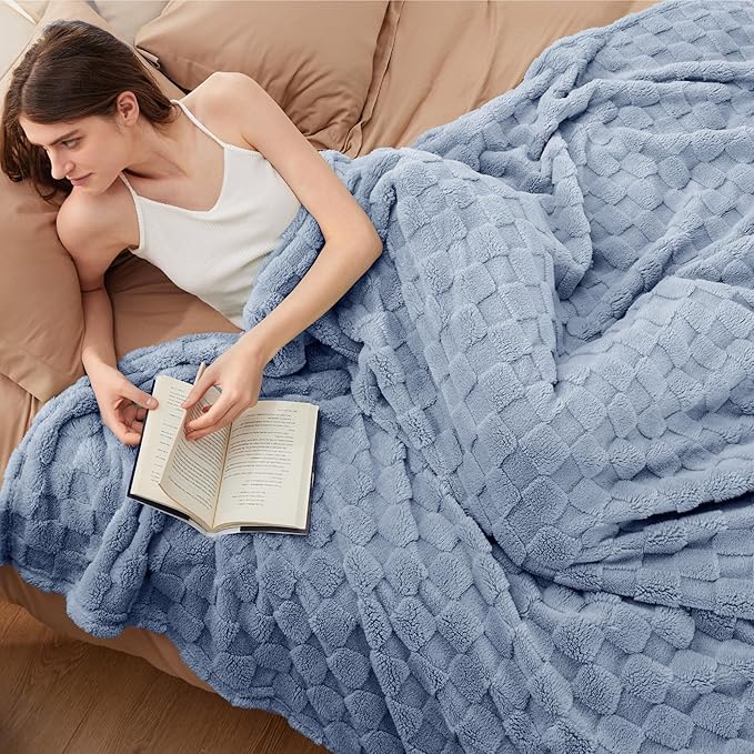 Bedsure GentleSoft California King Blanket for Bed - Super Soft Cozy Blankets for Women Men Girls, Large Fuzzy Fleece Throw for Bedroom Decor, Ashley Blue, 102x96 Inches