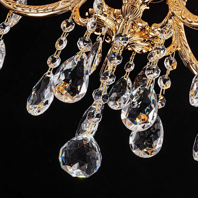 French K9 Crystal Maria Theresa Chandeliers, Luxury Vintage Pendant Light Fixture for Dining Room, Living Room, D17.7*H25~72 inch (Adjustable), Clear Crystal & Brass Finish Frame