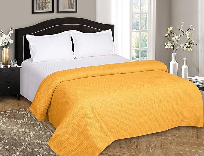 BELIZZI HOME 100% Cotton Bed Blanket, Breathable Bed Blanket Twin Size, Cotton Thermal Blankets Twin, Perfect for Layering Any Bed for All Season, Mustard Yellow
