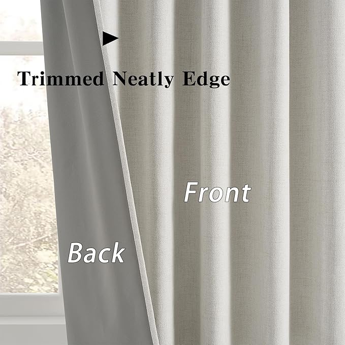 Full Blackout Curtains 96 Inch Length 2 Panels Set Neutral Boho Farmhouse Linen Window Drapes for Bedroom Living Room Thermal Insulated Natural Birch Ivory 8ft Long Pleated/Back Tab with Hooks
