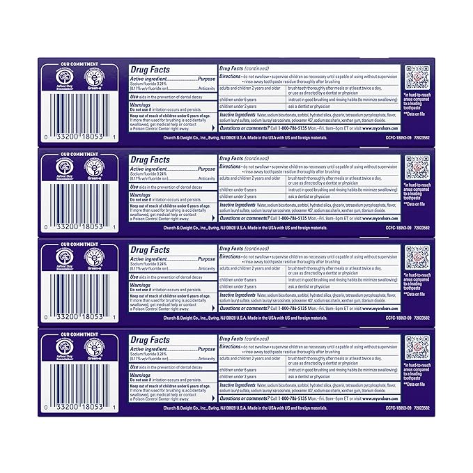 ARM & HAMMER Complete Care Toothpaste, Teeth Whitening Toothpaste with Baking Soda, Fluoride, Whole Mouth Protection, Fresh Mint Flavor, 6.0 oz (Pack of 4)