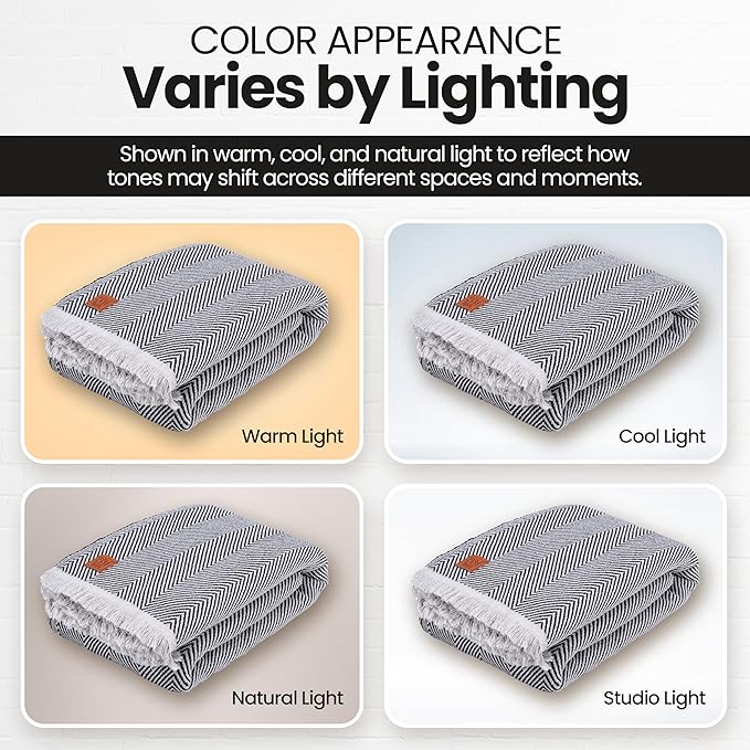 Gold Case Throw Blanket for Bed – 100% Recycled Turkish Cotton Bed Blanket – Decorative Throw Cotton Blankets for Living Room & Bedroom – Woven Twin Blankets - 71x90 - Black