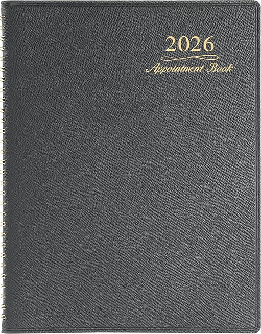 2026 Weekly Appointment Book - Appointment Book 2026, Jan 2026 - Dec 2026, Daily/Hourly Planner with Tabs, 15 Minutes, 8.26"x 11.4", Wirebound - Grey