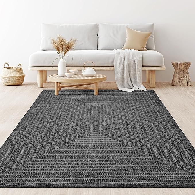 Adiva Rugs Outdoor Indoor Area Rug, Weather Resistant, Easy to Clean, Stain Resistant Floor Mat for Dining Room, Backyard, Deck, Patio (Pebble Weiss, 2'6" x 7')