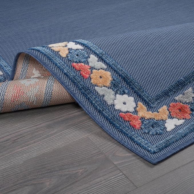 Beverly Rug Outdoor Rug 8x10 Modern Bordered Area Rugs for Indoor and Outdoor Patio Easy to Clean Non Shedding Living Room Porch Garden Washable Outside Carpet (8 x 10 Blue)