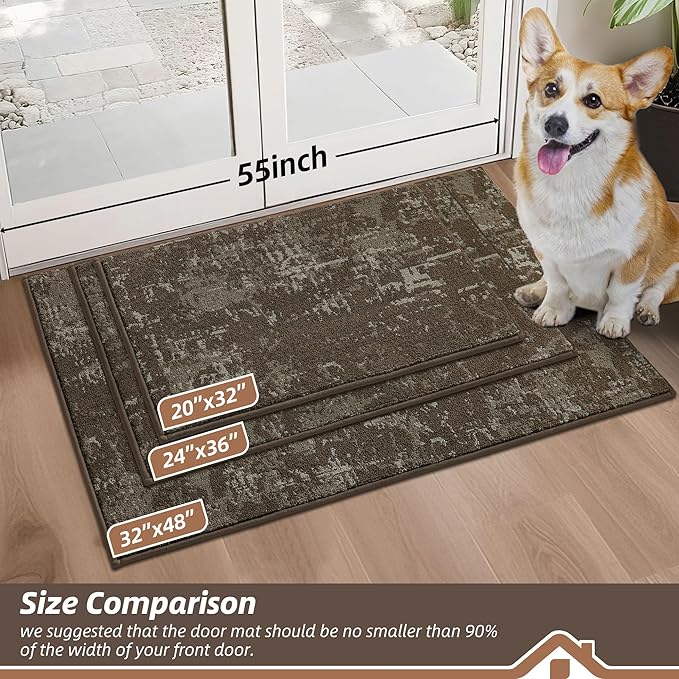 BEQHAUSE Dirt Trapper Door Mat 32"x48" Non-Slip Door Mats Washable Entryway Rugs Stain Resistant Doormat Absorbent Welcome Floor Mat for Front Back Door, Muddy Wet Shoes & Paws,Brown