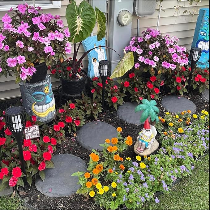 Ei Circular 15.5” Stepping Stones with Ground Stakes - Home or Garden Step Stones for Outdoor Walkway or Pathway Pavers - Resin Material (4, Slate Grey)