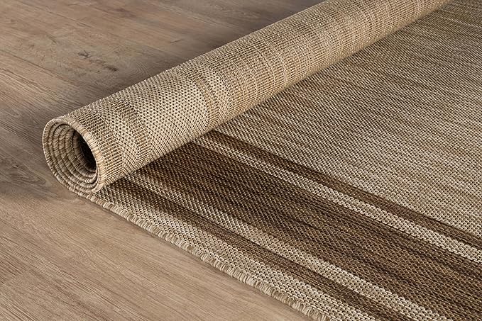 Beverly Rug Outdoor Rug 8x10 Modern Bordered Area Rugs for Indoor and Outdoor Patio Deck Porch Garden Waterproof Weather Sun Resistant Washable Outside Carpet (8 x 10 Jute)