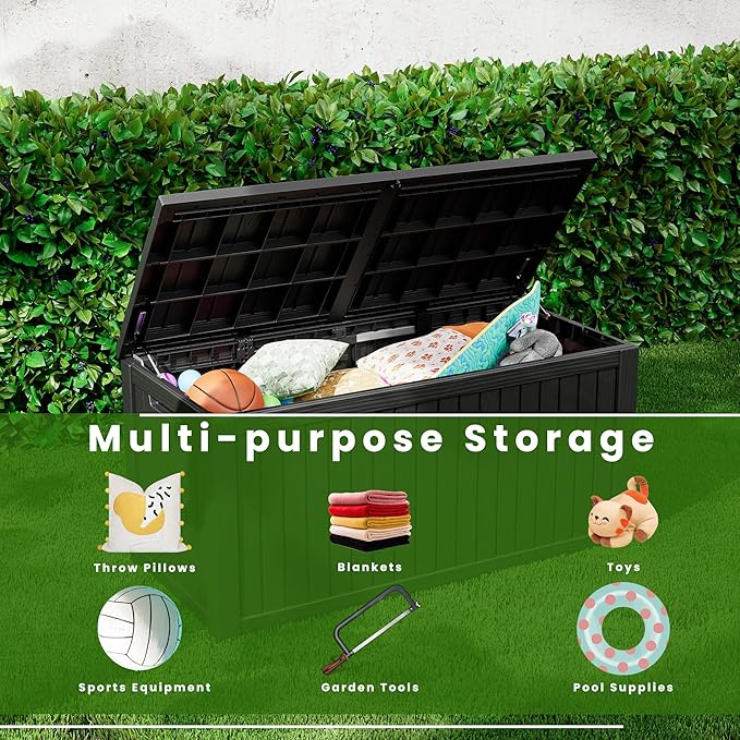 180 Gallon Double-Wall Resin Deck Box - Lockable Waterproof Outdoor Storage Box, 1000lbs Capacity & Doubles as Seating for Patio Furniture, Garden Tools, Pool Accessoriess (Black)