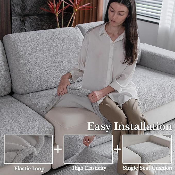 Couch Cushion Covers for Sectional Sofa, Stretch Soft Sofa Slipcovers Washable Wear-Resistant Universal Furniture Protector for Living Room(1 Piece Loveseat Cover, Light Gray)