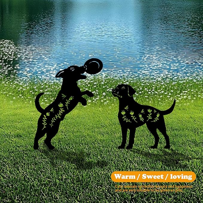 4 Pack Dog Metal Garden Decorative Stakes, Weather Proof Puppy Silhouette Statues for Yard, Patio,Outdoor Decor for Dog Lovers and Pet Owners