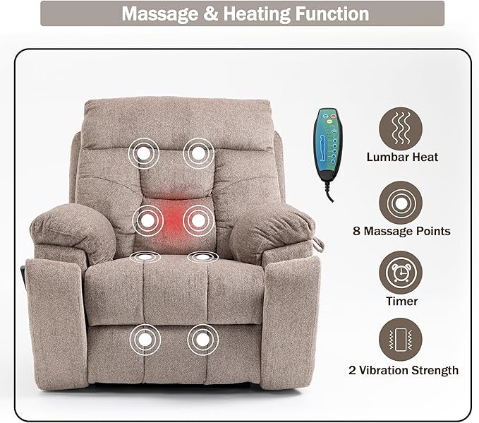 Dual Motor Power Lift Chair Recliners, 180°Lay Flat Sleeping Recliner Chairs for Elderly with Heat Massage, Spacious Seat, Cup Holders, Side Pockets, Lumbar Pillow, Up to 400LBS