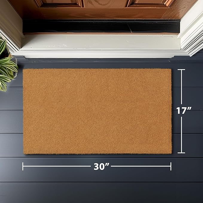 Barnyard Designs Natural Coco Coir Heavy Duty Backing Doormat - Large Cute Non-Slip Front Door Welcome Mat for Outside Entrance or Porch Entry, Brown (17x30, Plain Brown)