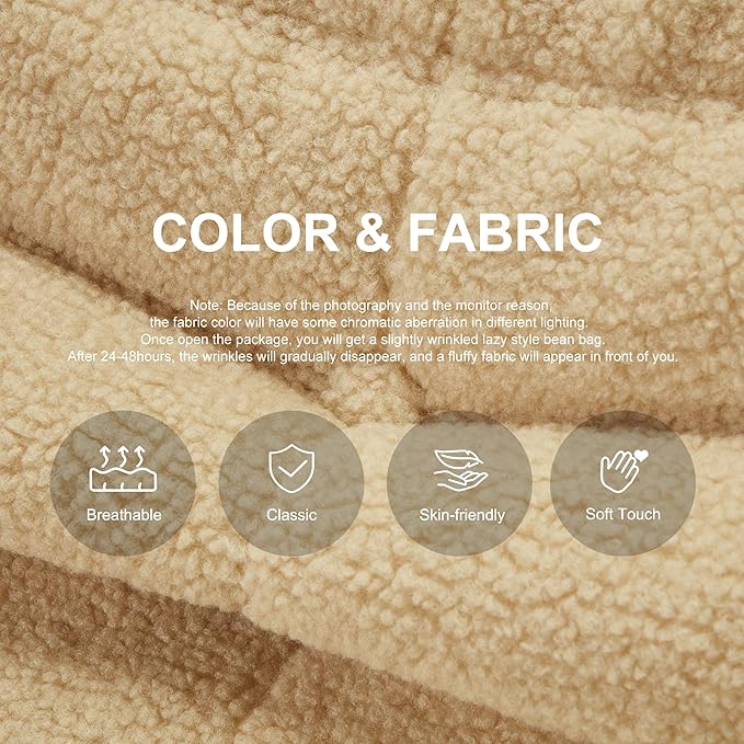 Bean Bag Chairs for Adults Giant Bean Bag Chair Memory Foam BeanBag Chair Big Bean Bag Sofa with Filler Faux Fur Fireside Beanbags Lazy Sofa for Living Room Bedroom Dorm Office (Khaki Teddy)