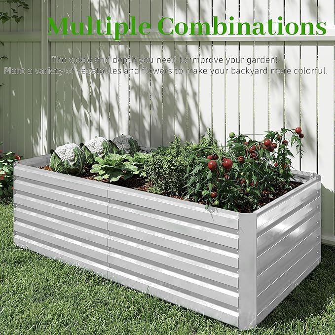 8x4x2 ft Outdoor Raised Garden Bed, Large Metal Planter Raised Beds, Planters for Outdoor Plants for Vegetables, Flowers, Herbs, Fruits, and Succulents.(4 Pcs)