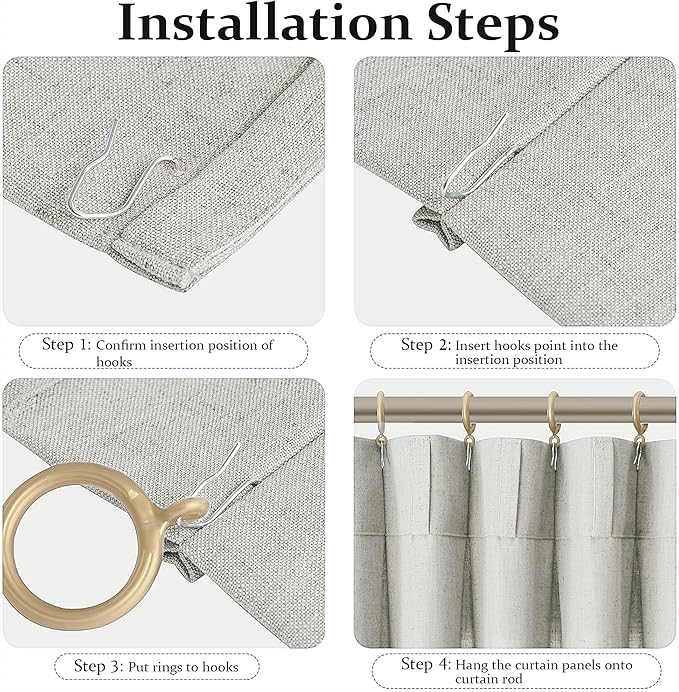 FMFUNCTEX Pinch Pleated Curtains 96 Inches Long for Living Room,Cream Beige Semi Sheer Faux Linen Textured Pleat Drapes for Bedroom with Hooks, Light Filtering Farmhouse Window Drapes 2 Panels