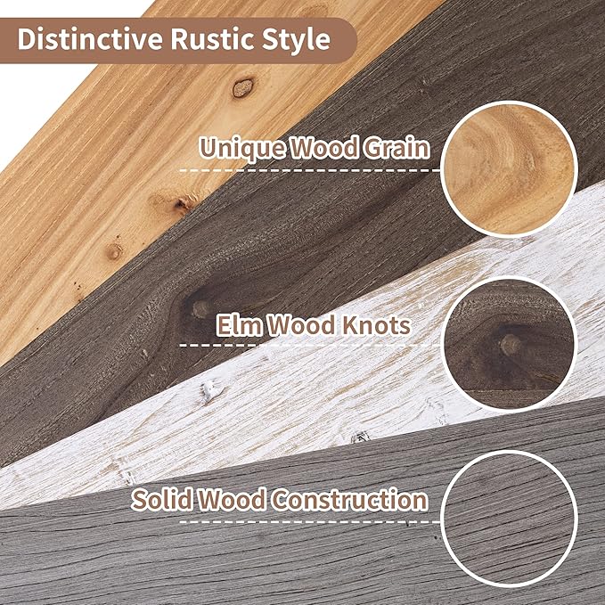 Axeman Floating Shelves for Wall, 8 Inch Deep Rustic Solid Elm Wood Wall Shelves for Storage, Wall Mounted Display Shelving with Invisible Heavy-Duty Metal Bracket, 36'' Width Set of 2, Grey