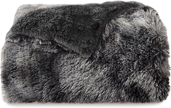 Bedsure GentleSoft Fluffy Black Blanket Cozy Gifts for Men, Black Home Decor Soft Fuzzy Plush Thick Warm Sherpa Fleece Faux Fur Throw Blanket for Couch Bed, Living Room College Dorm Decor, 50x60
