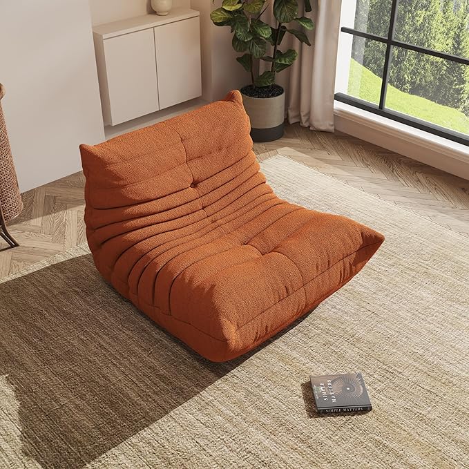 Bean Bag Chair, Oversized Bean Bag Chair for Living Room, Fireside Chair for Adults with Memory Foam Filled, Big Accent Sofa Lounge Floor Sofa for Gaming, Reading, Relax, No Assembly Required(Orange)