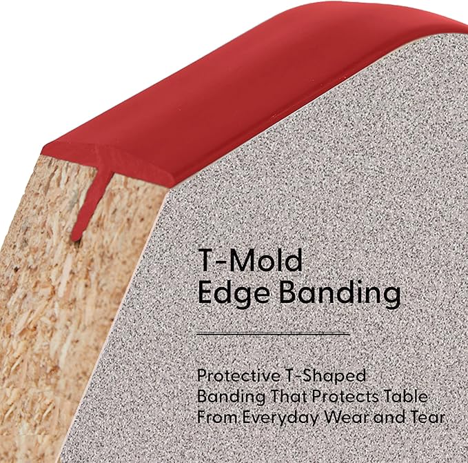 FDP Rectangle Activity School and Classroom Kids Table (24 x 72 inch), Chunky Toddler Legs, Adjustable Table Height 15-24 inches - Gray Top and Red Edge