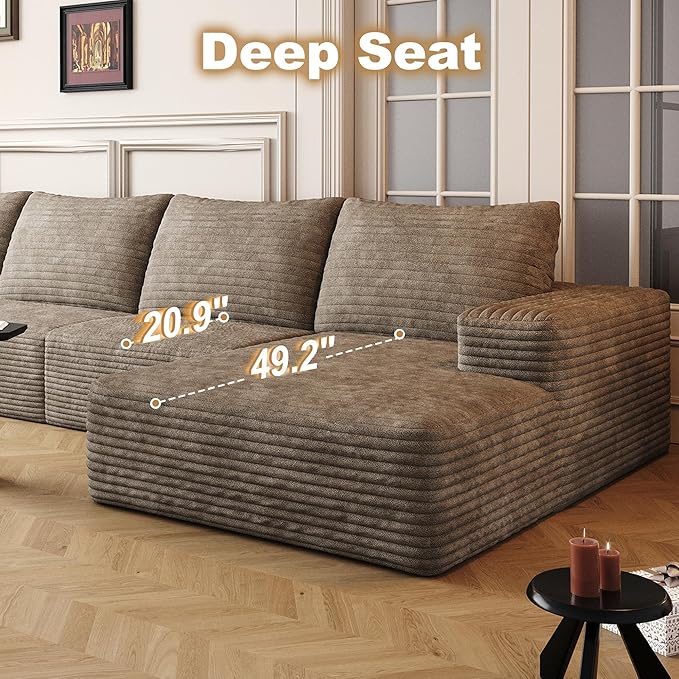 136" Sectional Couches for Living Room Modern Modular Sofa with L-Shape Couchs Upholstered Boneless Couch Deep Seat Sectional Couch with Chaise (Camel, Right Facing Chaise+3Seaters+Ottoman)