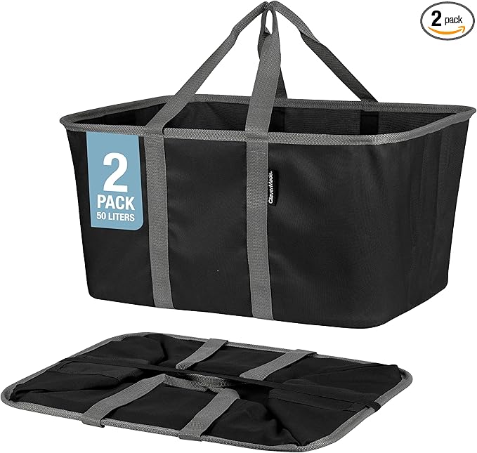 CleverMade Collapsible Laundry Tote - Midnight Black Shadow Gray 2-Pack 50L - Foldable Storage Organization Container for Clothes Laundry Room Storage
