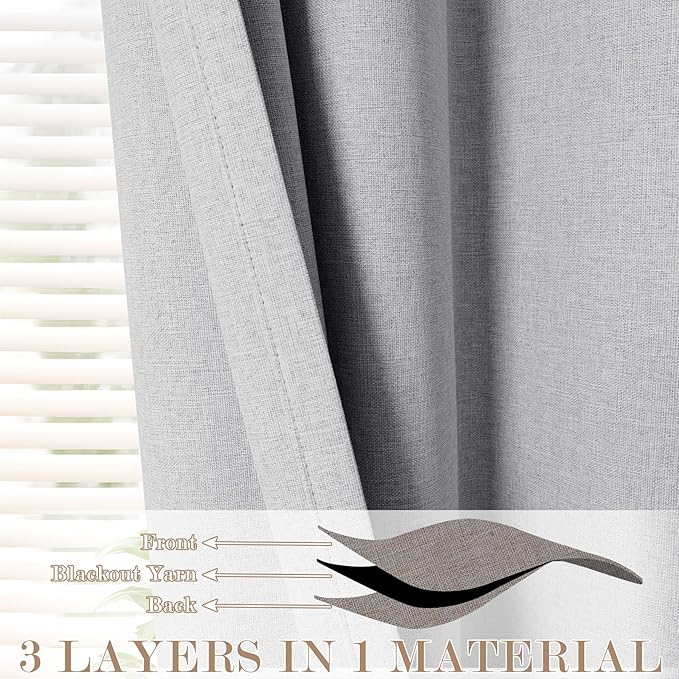 Extra Wide 100% Blackout Linen Textured Curtains - Room Dividers, W150 x L108 (1 Panel), Pinch Pleat Drapes for Living Room, Full Light Block Out Drapery for Sliding Door, Silver Grey