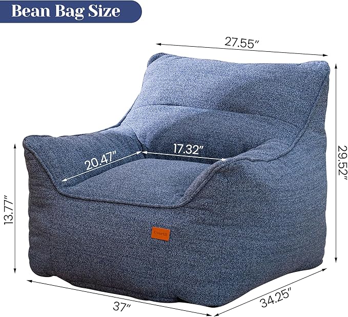 Bean Bag Chair for Adults, Comfy Tufted Bean Bag Chair Sofa with Armrests, Lazy Beanbag Chair with Foam Filler Stuffed Bean Bag Couch Sofa for Reading in Bedroom, Living Room and Dorms