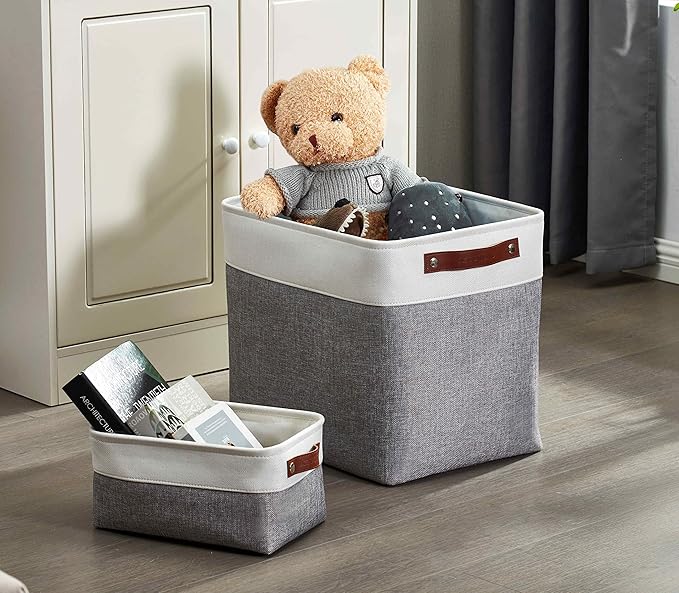 DECOMOMO Storage Baskets | Large Storage Bins 54.5L Fabric Baskets for Organizing Laundry Nursery Toys Cloth Linen Closet Organizers with Handles (Grey and White, XXXL - Jumbo/3P - 17" x 13" x 15")