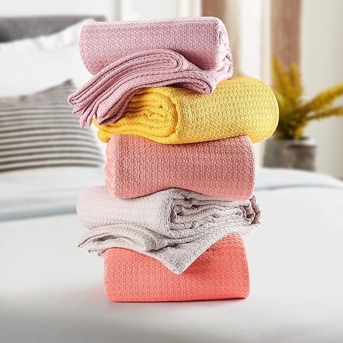BELIZZI HOME 100% Cotton Bed Blanket, Breathable Bed Blanket King Size, Cotton Thermal Blankets King, Perfect for Layering Any Bed for All Season, White