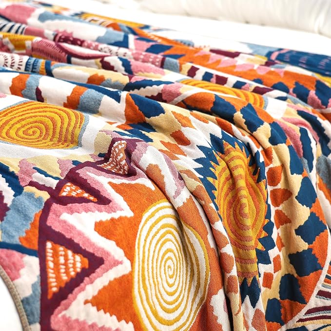 Boho Throw Blanket, 100% Organic Muslin Cotton Breathable Ultra Soft Bed Quilt Throw - All Season Floral Bird Butterfly Farmhouse Decor Blanket for Sofa Couch Chair and Gift. 60" x 80"