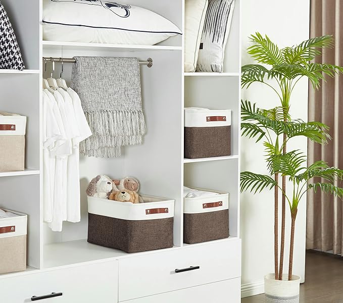 DECOMOMO Storage Baskets for Shelves - Fabric Closet Organizers and Storage Bins, Perfect Baskets for Organizing Closet Toys Nursery (Brown and White, XL - 3 Pack)