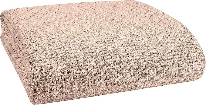 Elvana Home 100% Cotton Bed Blanket, Breathable Bed Blanket King Size, Cotton Thermal Blankets King, Perfect for Layering Any Bed for All Season, Beige